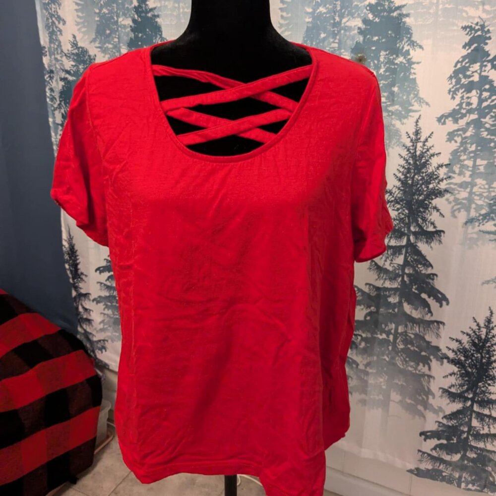 Creation L Red Crisscross Neckline Blouse – Size 14